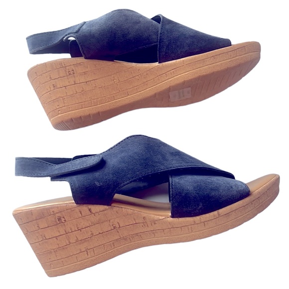 Mila Paoli Blue Suede Wedge Sandals Size 7.5 - Picture 2 of 12